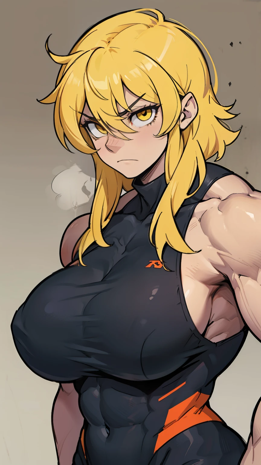 frown sad (((muscular girl toned body massive ???????))) yellow eyes hair between eyes pale skin