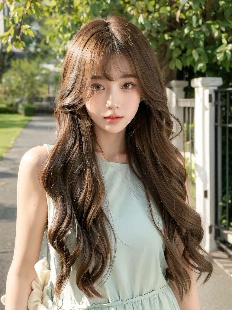 Honey Tea Linen Bed Curls，Water Ripples，Natural and beautiful hair，uniform hair color，The background is simple and clean