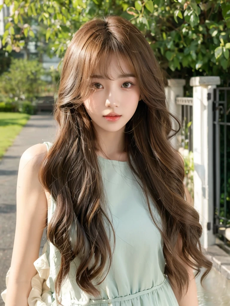 Honey Tea Linen Bed Curls，Water Ripples，Natural and beautiful hair，uniform hair color，The background is simple and clean