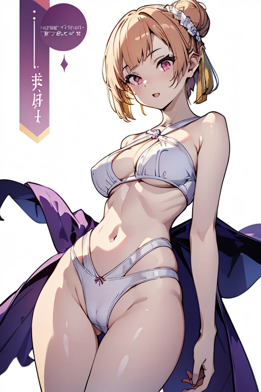 1 girl in, purple color  hair、Purplish pink eyes that dreamers desire, (Blonde hair) , small stature, Colossal tits, Lori, (masutepiece:1.2, Best Quality), (finely detailed beautiful eye: 1.2), (beautifull detailed face), (perky chest:1.1), (pointed chest:1.0), (cakes magazine cover:1.3)，(Best Illumination, extremely delicate and beautiful), sexy pose,make a cocktail , in a bar counter, ((Cinematic Light)), Dramatic light, (Pale white background:1.5), Short bob hair（1:3）、Ultra Contrast、Braid a little around the ears, White long dress、only has 5 fingers、Her pussy is visible through the white thong、Wet pants、You can see inside your underwear、full of sweat、mocking look、diaper、nffsw,Arms crossed、grab the arm、Shoot from below,Best Quality、Large breastuscular pussy、Pubic hair,high-level image quality、hightquality、8K,perfect hand、5 fingers、finger pin、Perfect Finger、T back、Naked、noise cut、bullet hand、Her hair color should have been a brighter purple.The skirt part is also carefully expressed..、Purple skirt、the skirt is floating in the wind、Dark purple panties、Pubic hair majority,(with sparkling eyes and a contagious smile),open mouth,from below:1.2, highest quality, high resolution,Real World, Natural light,perfect Natural light, Looking at Viewer,
