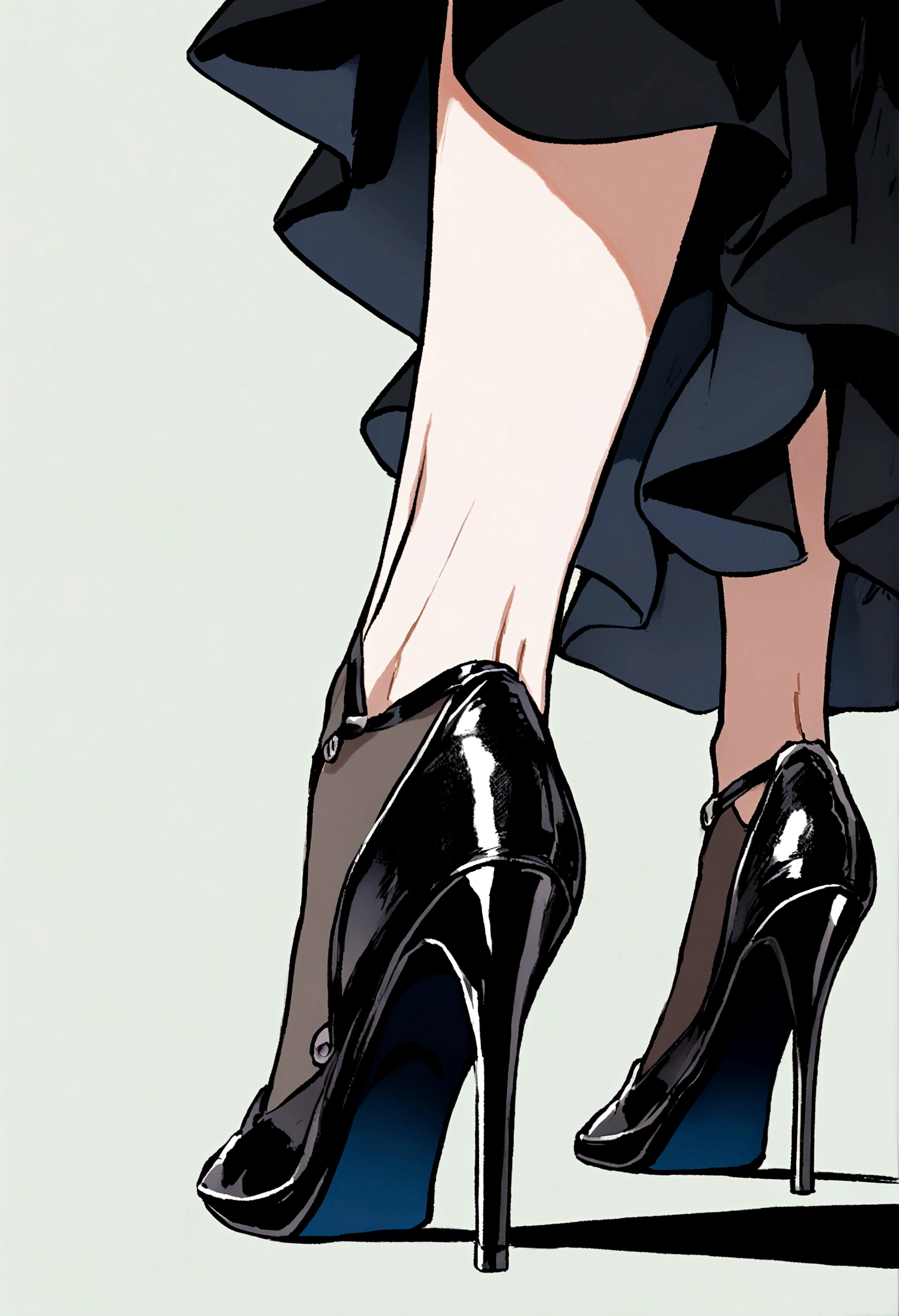 Neon Genesis Evangelion, short blue hair, woman in black dress, stiletto heels and earrings 