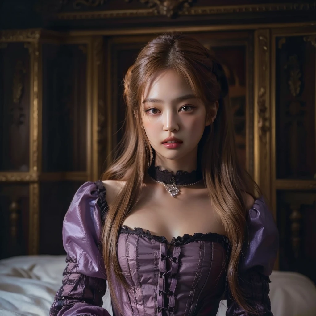 Best quality, masterpiece, ultra high res, (photorealistic:1.4), raw photo,1girl, solo, realistic, lips, looking at viewer, teeth, long hair, parted lips, nose, upper body, brown hair, simple background, brown eyes, black dress,