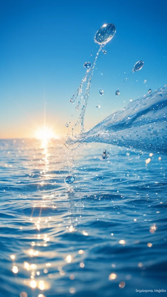 Summer Dream,Translucent water drops,Dreamy lighting,The scattered water drops float in the air and sparkle in the sun,HD,Details,Best quality