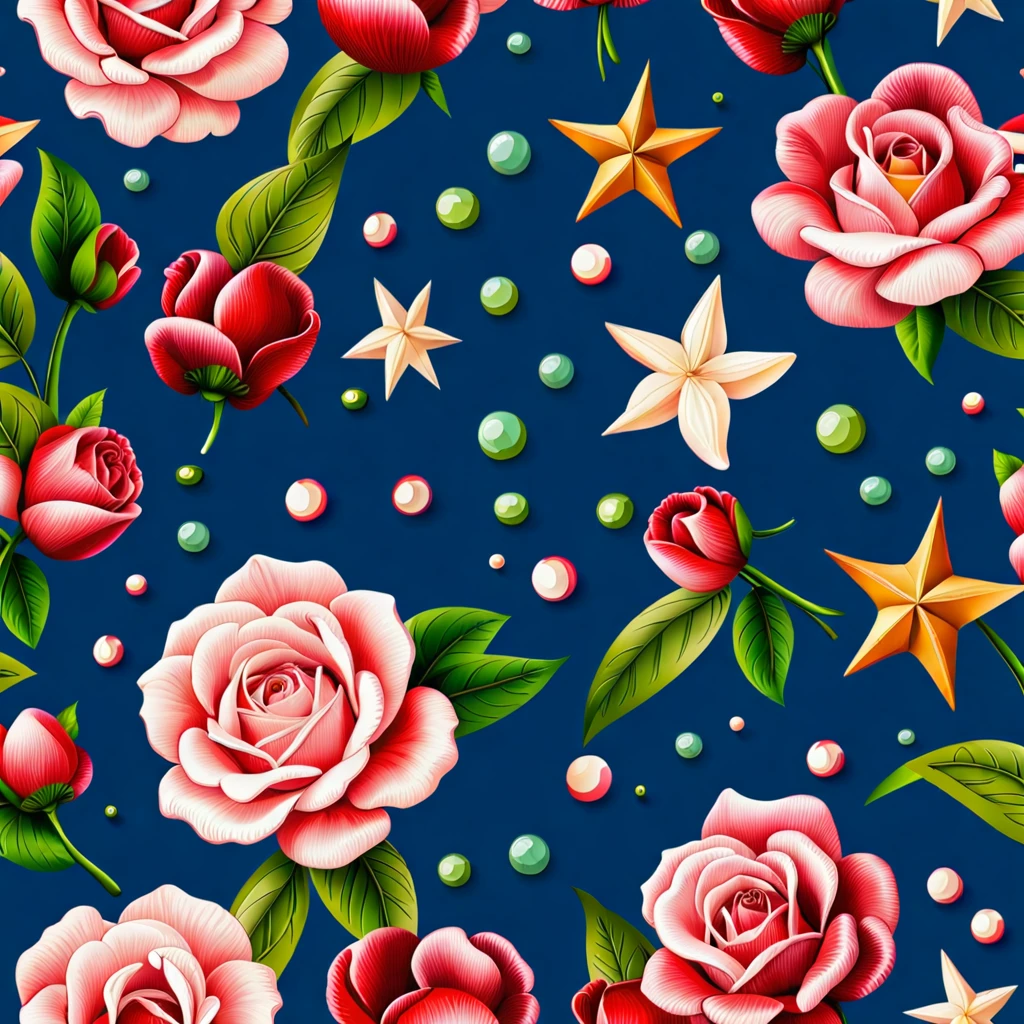 Seas of ((Colourful ROSE)) MILLION SMALL ((STARS)) In the (DARK BLUE BACKGROUND:3.0) — ocean breeze, sun-bleached driftwood, and a touch of salty sea air. ((GOLDEN stars)) colourful BERRIES, ((YELLOW SMALL STARS)) ROSEs, ((COLORFUL BUTTERFLY)), ((GREEN LEAFY FLORA)), (strawberry), BLUE rose, cherry || (embroidery) seamless pattern, fruit, butterfly, diamond, pearls, Best quality, masterpiece, ultra high res, (photo realistic:1.4), surrealism, dream-like, ((abstract art)), vector arts, ROSE, tulips, magnolia, lily rose ((FLOWER, DIAMOND, PEARLS)) a close up of a STARS pattern, STARS wallpaper, ornate STARS, STARS pattern, STARS explosion, STARS! intricate, STARS GEMS, ROSEs colourful, chinoiserie pattern, VECTOR wallpaper, STARS renewal, with colourful ROSE and plants, STARS dream, garden ROSEs pattern, STARS patterned skin, STARS design, STARS motives, boho STARS vines, (8k, RAW photo, best quality, masterpiece:1.2, Sharp image, vector)