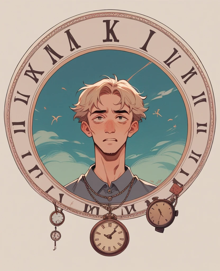old clock with life ,eyes nose ,boca