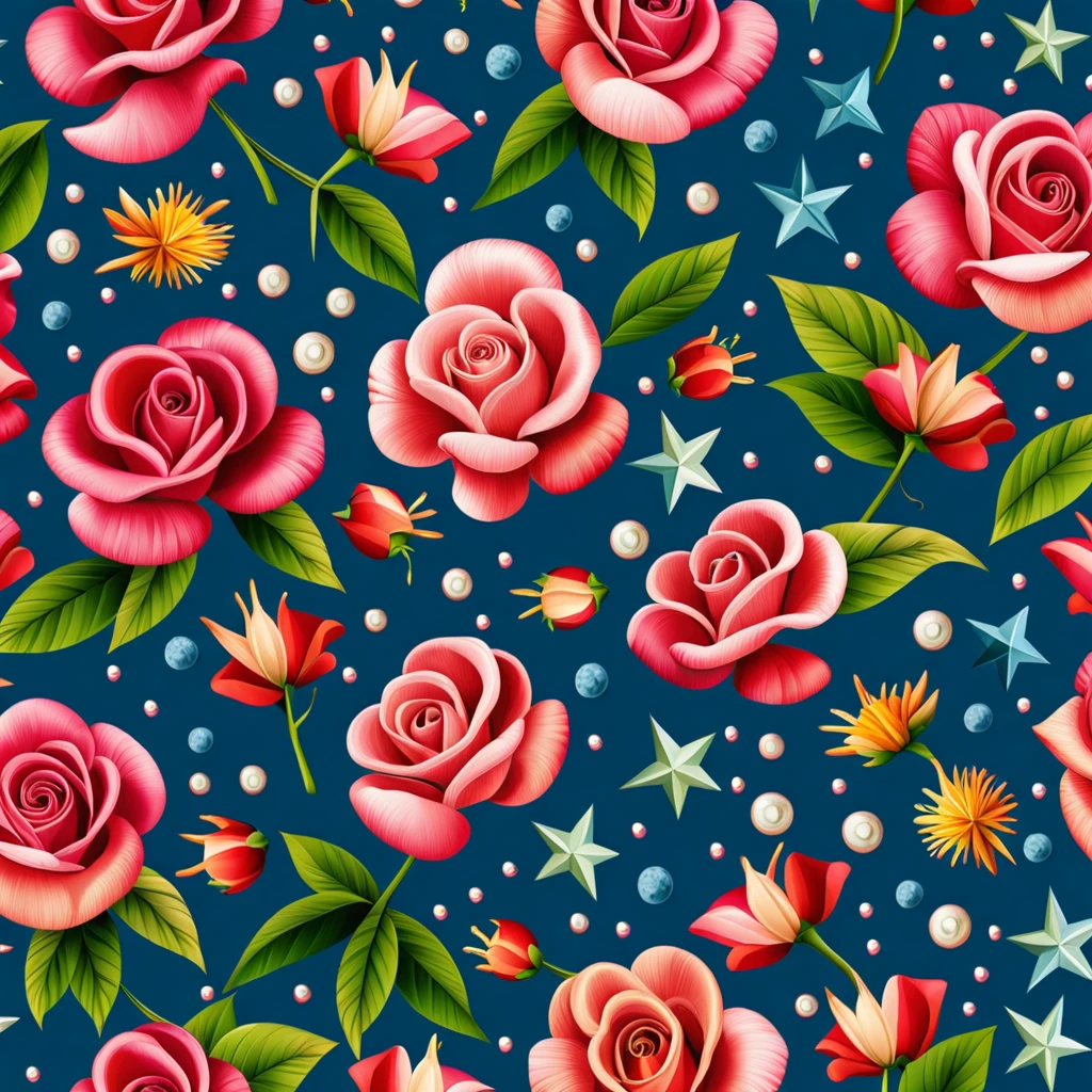 ((VERY NARROW DESIGN)) Seas of ((Colourful ROSE)) MILLION SMALL ((STARS)) In the (DARK BLUE BACKGROUND:3.0) — ocean breeze, sun-bleached driftwood, and a touch of salty sea air. ((GOLDEN stars)) colourful BERRIES, ((YELLOW SMALL STARS)) ROSEs, ((COLORFUL BUTTERFLY)), ((GREEN LEAFY FLORA)), (strawberry), BLUE rose, cherry || (embroidery) seamless pattern, fruit, butterfly, diamond, pearls, Best quality, masterpiece, ultra high res, (photo realistic:1.4), surrealism, dream-like, ((abstract art)), vector arts, ROSE, tulips, magnolia, lily rose ((FLOWER, DIAMOND, PEARLS)) a close up of a STARS pattern, STARS wallpaper, ornate STARS, STARS pattern, STARS explosion, STARS! intricate, STARS GEMS, ROSEs colourful, chinoiserie pattern, VECTOR wallpaper, STARS renewal, with colourful ROSE and plants, STARS dream, garden ROSEs pattern, STARS patterned skin, STARS design, STARS motives, boho STARS vines, (8k, RAW photo, best quality, masterpiece:1.2, Sharp image, vector)