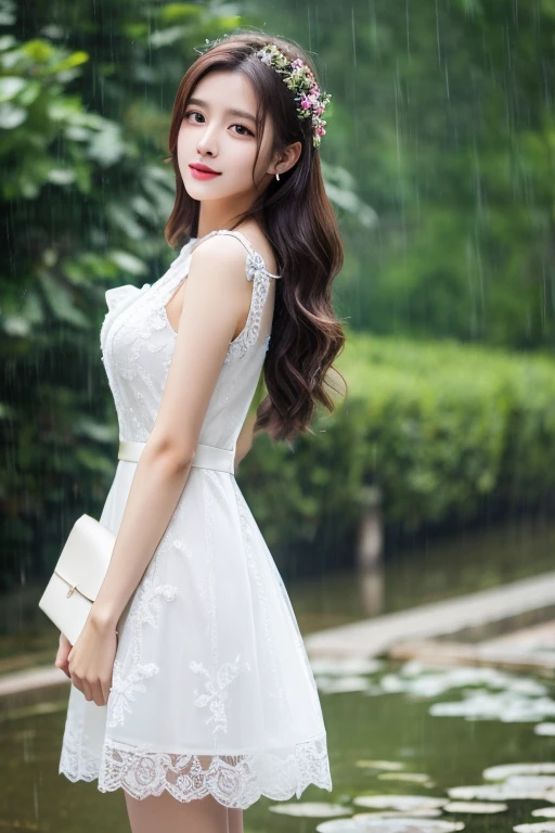 Highest quality、masterpiece、High sensitivity、High resolution、Detailed Description、Slim Body、Glasseini dress、Sudden rain、I don&#39;t have an umbrella.、The whole body is wet from the rain、