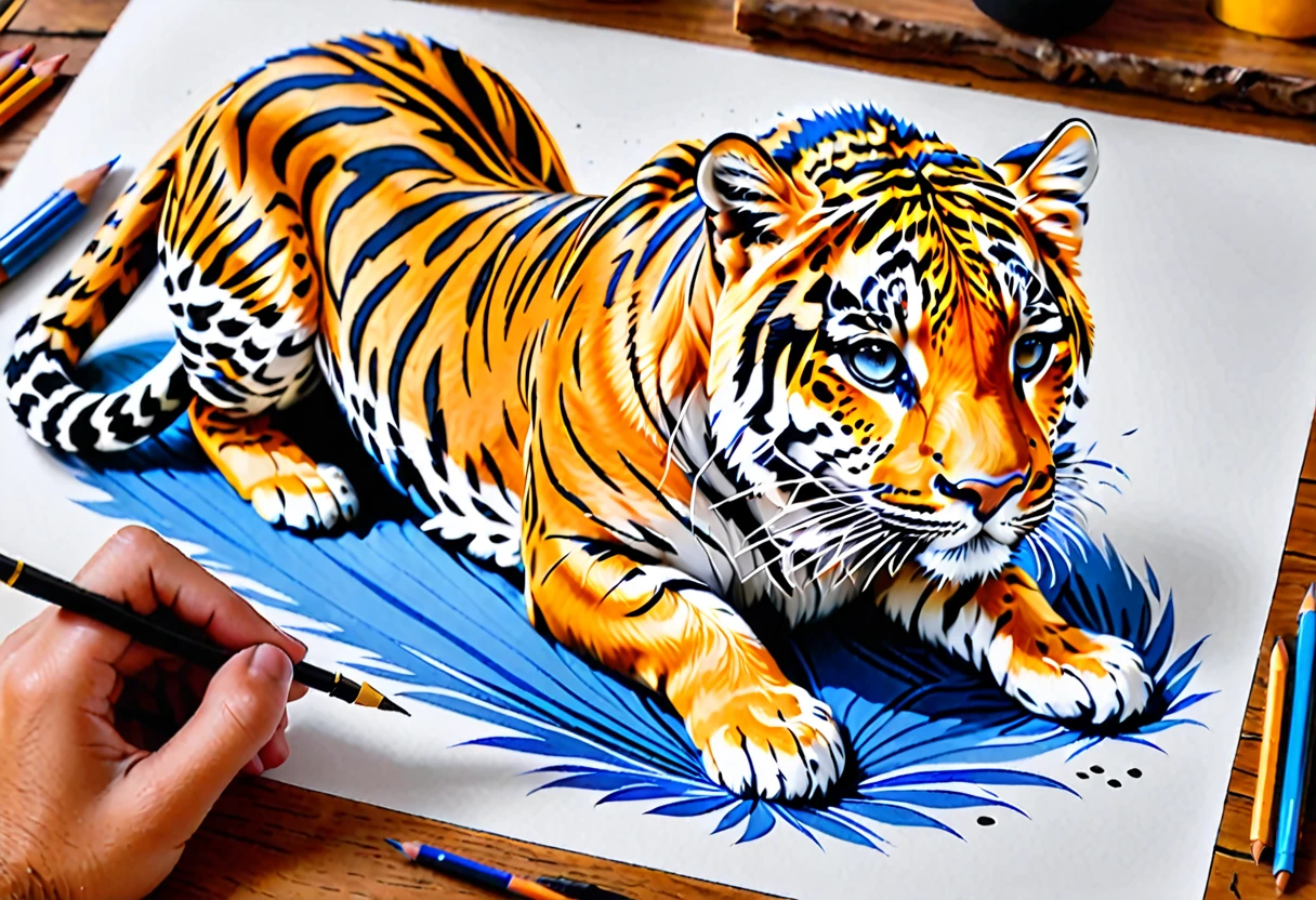 Sur une feuille de papier posé sur une table, Dessiner une figurine 4D de style encre uhd époustouflante et à couper le souffle d’Un maginifique guépard majestueux, regard intense, décors de savane, effet holographique qui semble sortir de la feuille de dessin, dessin extrêmement détaillé, hyperréaliste, Des détails sublimes. Un travail vraiment remarquable, travail joyeux et sensuel, (proportions parfaites, masterpiece, hyperRéaliste, masterpiece, superior quality, high resolution, Extremely detailed, highly detailed 8K wallpaper, détails fractales)