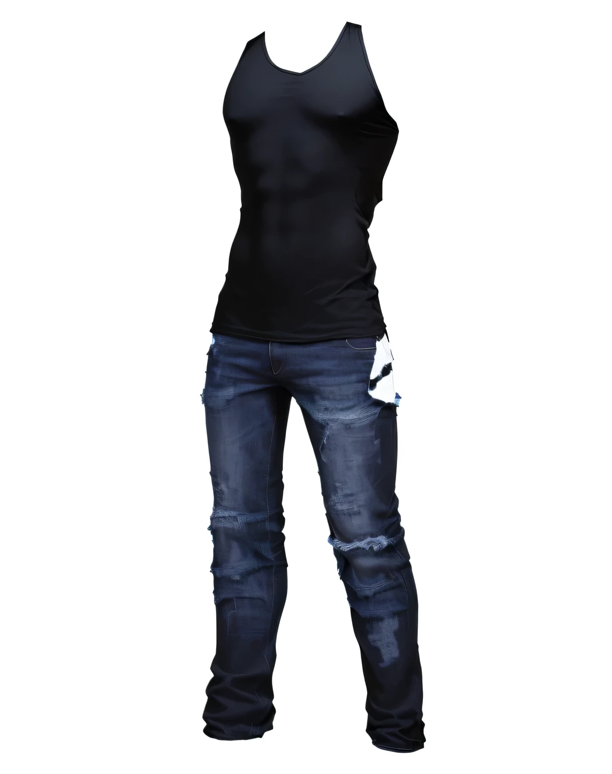 Close-up of a man wearing a black vest and jeans, whole body shot hyperdetailed, zoomed out whole body, whole body close-up shot, female whole body, whole body picture, whole body female, whole body portrait, whole body details, Rich details throughout the body, whole body;, !!whole body portrait!!, whole body portrait, whole body render