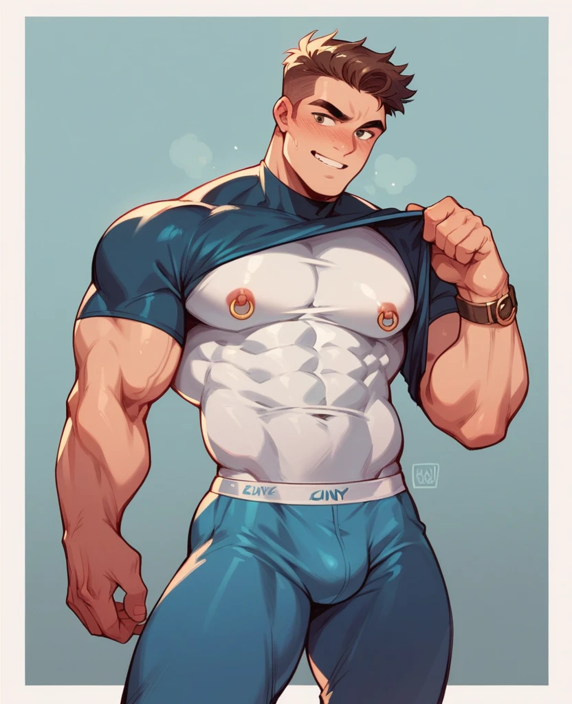 Male athlete,White skin big ,handsome guy,Wearing tight transparent,Sunny and lively,Youthful feeling,Wearing nipple rings