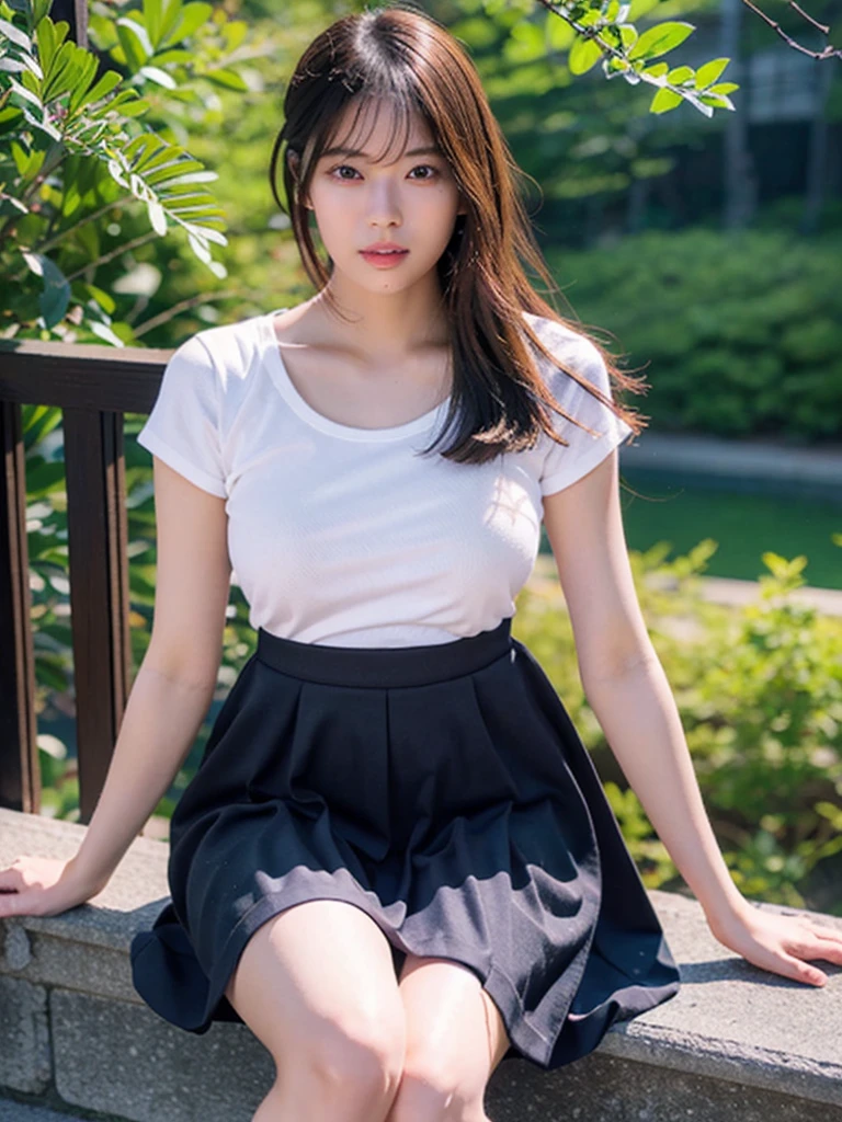 [[Illustrated NSFW]]、最high quality、high quality、best image quality、8K、最High resolution、High resolution、最high quality、masterpiece、Raw photo、realistic atmosphere、(detailed face)、(fine hands、thumb１reference４)、(beauty of japan )、very nice face、cute face、((beautiful japanese girl))、(japanese woman), ((18 year old beautiful girl))、(glossy black hair)、whole body、slim style、(shiny skin)、(Fair skin, Glossy skin)、real human skin、realistic human body structure、perfect body， perfect face， perfect hands， perfect finger， perfect lips， perfect eyes，perfect teeth、perfect background， perfect atmosphere， natural soft light, (big breast:1.2), Show thigh, Skirt, Skirts should be shortened, Crossed legs.