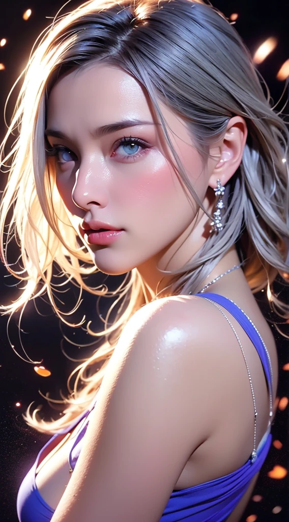 Best quality, Masterpiece, (Realistic:1.2), 1 girl, Detailed face, Beautiful eyes, (Masterpiece:1.2, Best quality), (fine detailed beautiful eyes: 1.2), (Extremely detailed Cg Unity 8K wallpaper, Masterpiece, Best quality, Ultra-detailed, Best shadow), (Detailed background), (Beautiful detailed face, Beautiful detailed eyes), High contrast, (Best illumination, An extremely delicate and beautiful),1girll,((colourful paint splashes on transparent background, Dulux,)), Dynamic Angle, beautiful detailed glow, full bodyesbian, Cowboy shot, White hair, Purple eyes, Best quality, Masterpiece, (Realistic:1.2), lotus flower, Glowing, In the night sky, Full of stars, The is very detailed, Ultra-high resolution, Ultra-high quality,