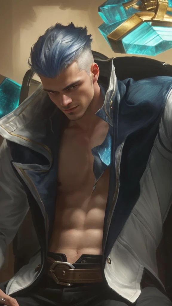 a man with silver hair and a white, tane skin, sigma male, extremely detailed face and eyes, detailed nose, smile, highly detailed  features, striking masculine features, strong jawline, intense gaze, serious expression, wearing a black suit, standing in a dark, moody room, dramatic studio lighting, cinematic composition, realistic, photorealistic, 8k, extremely detailed and sharp, muted color palette, chiaroscuro lighting