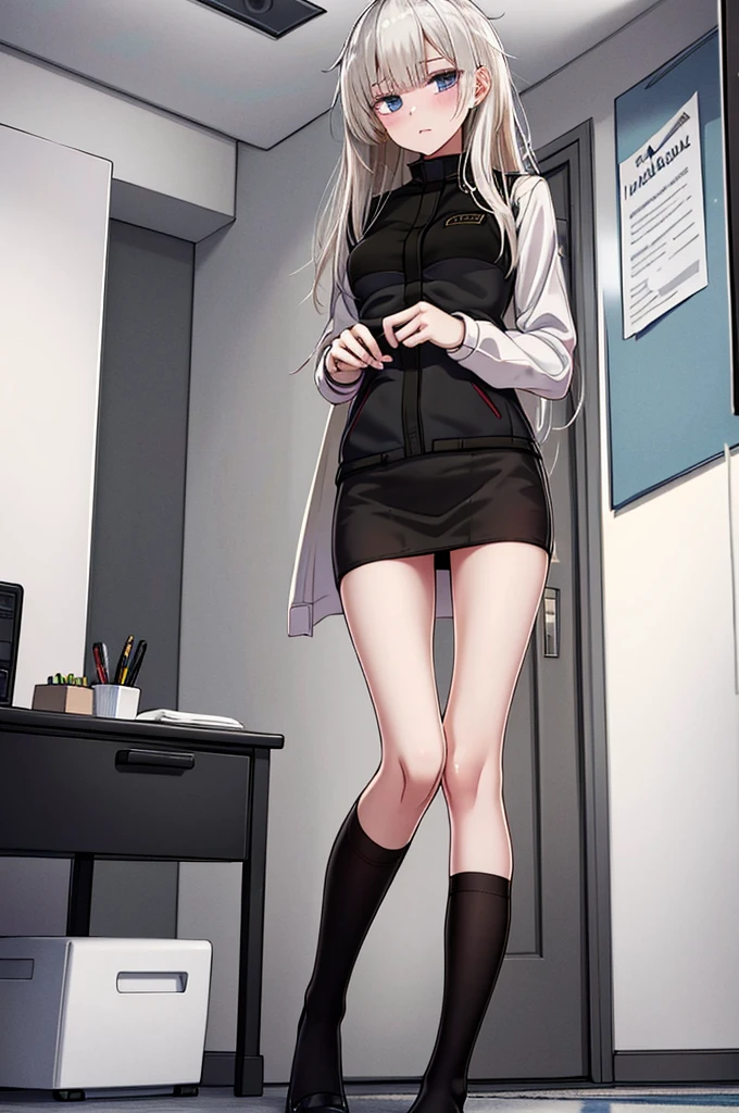 Masterpiece, 1girl, solo, ak-74m, standing, indoor, white shirt, indoor, miniskirt, pencil skirt, inside office