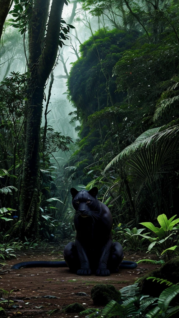 A rainforest and a black panther 