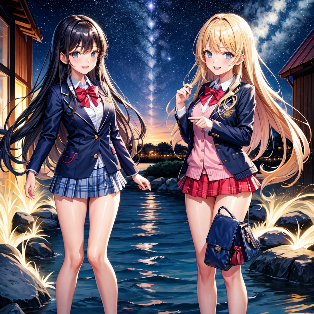 best quality,8K,smile,blazer,swimsuit,尼,middle School girlultiple girls are depicted,harem,idol group,starry sky background,photo shoot,long hair,wearing a cardigan,beautiful girlの国,girl's paradise,highest quality,big breasts,leather jacket,happy girl,horny girl,blue eyes,perfect face,standing position,She has her bangs down,fur jacket,Beautiful eyes,smooth hair,perfect eyes,beautiful girl,Angel Girl,multicolored hair colors,naughty girl,beautiful,High-dimensional beautiful girl,Multidimensional beautiful girl,gathering,Group、