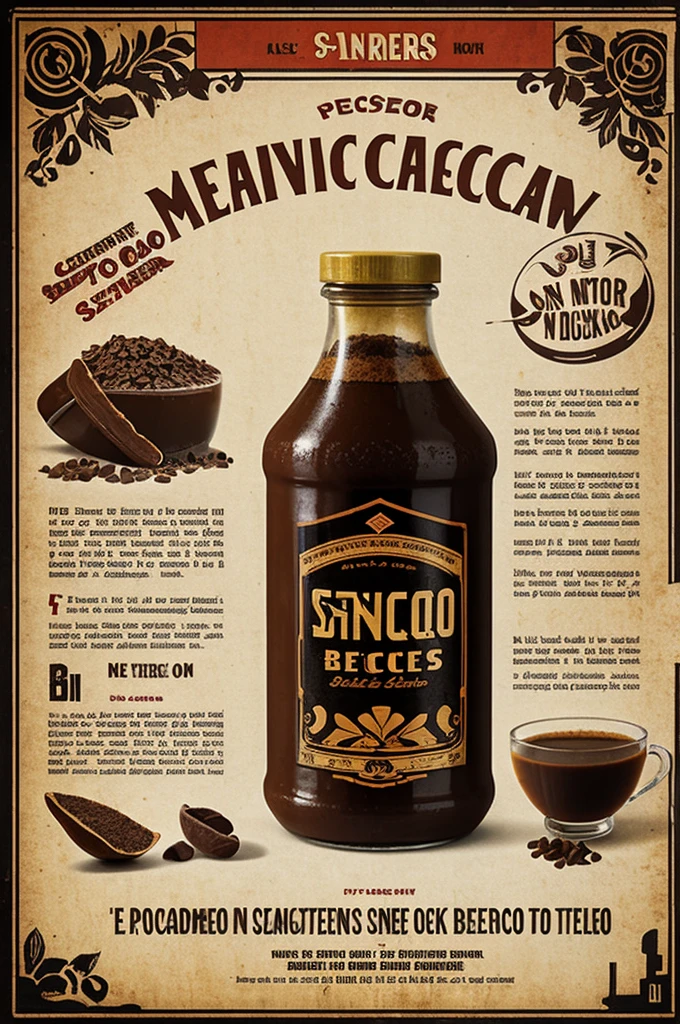 Retro poster made with aireosol with stencils promoting the cacao drink pozol with mayas
