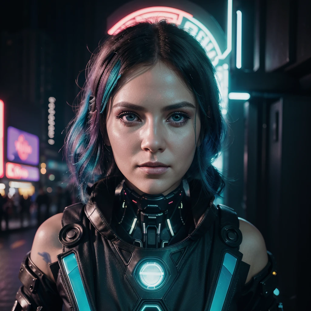 best quality, 8k,highres,masterpiece:1.2,ultra-detailed,realistic:1.37,physically-based rendering,professional,vivid colors,studio lighting,sharp focus,bokeh,portraits,photography,concept artists,blue tone lighting,long smooth hair,electroluminescent lines,cyberpunk neon signs,reflective surfaces,glowing eyes, cinematic film still closeup,fantasy,beautiful neon green and black photograph of a woman with blue hair and makeup, (ohwx woman:1.3) blacklight aesthetic, girl aesthetic, aesthetic cyberpunk, cyber aesthetic, aesthetic!!!!!!!! In a neon-lit metropolis of the future, where the lines between humanity and technology blur, envision the meticulous process of stable diffusion that transforms an ordinary girl into a stunning cyberpunk masterpiece. The diffusion process involves seamlessly integrating advanced cybernetic enhancements with organic elements, resulting in a harmonious synthesis of human and machine. Imagine the intricate details of this transformation, from the glowing neon colors yellow, blue, purple, pink circuitry that delicately weaves through her skin to the cybernetic eyes that shimmer with an otherworldly brilliance. Envision the vibrant interplay of neon colors pink, blue, yellow lights, holographic tattoos, and augmented reality overlays that adorn her body, creating a mesmerizing tapestry of futuristic aesthetics. Capture the essence of her enhanced abilities, whether it's enhanced agility, neural connectivity, or cybernetic interfaces that empower her in the cyberpunk world. Explore the fusion of elegance and technology, and bring forth the image of a cyberpunk girl who not only navigates the urban dystopia with grace but also exudes a captivating allure that transcends the boundaries of the digital and organic realms