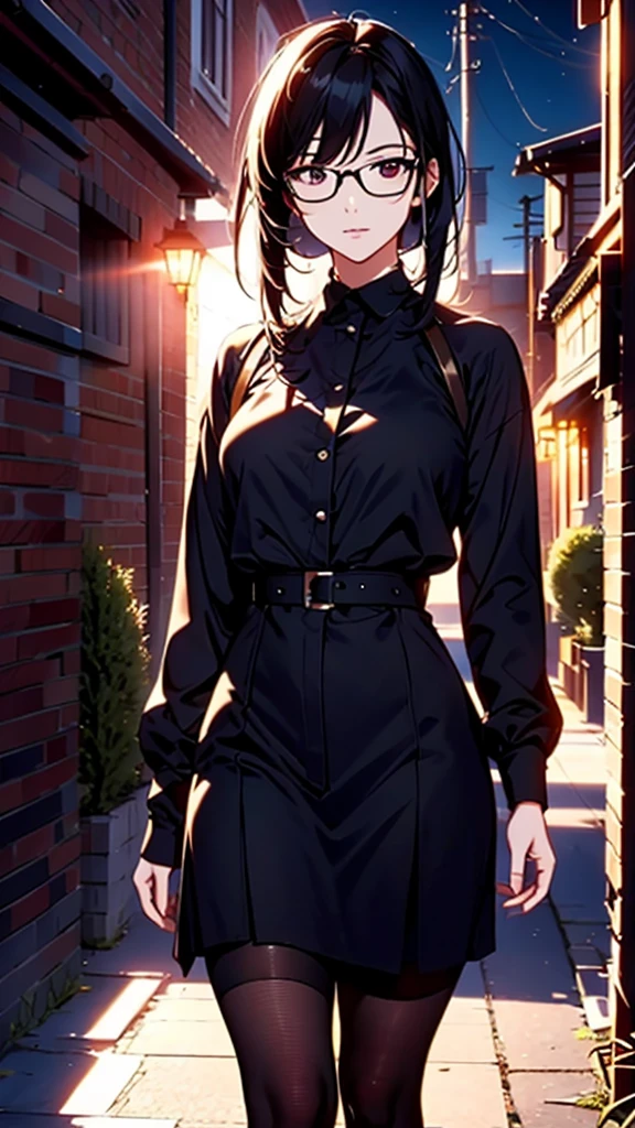 whole body, entire body, full body, total body, standing, upright stance, erect posture, simple background, anime style 4k, 20-years-old beautiful female, black rim glasses, wearing white headphones, black hair, Easy-to-move costume, midsummer fashion, date clothes, civilian clothes, intellectual atmosphere, knowledge, scholarship, enthusiasm, front of whole body, immersion, concentration, sense of accomplishment, cinematic lighting, masterpiece, top quality, 4K, academic atmosphere, (masterpiece), (best quality), ultra-high res, sharp focus