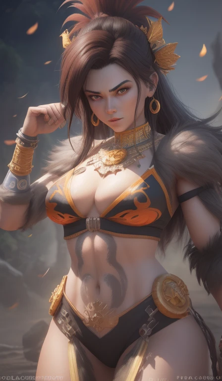 Marmoset Rendering, Female Goku,, 3D ape-man shaman profile portrait, Sun Wukong,Goku's Golden Club, Kim Goku headband, Super detailed fantasy characters, Highly detailed cgsociety, cgsociety uhd 4k highly detailed, Unreal Engine Character Art, Little People. Unreal Engine 5, Humanoid monkey fantasy race, Network Hanfu, , (((Full and soft breasts,)))(((Large ))) (((Cleavage))) armor, Full Body Love