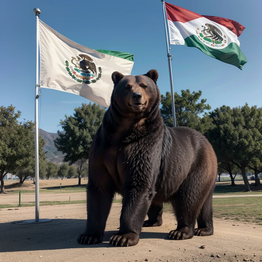 MILITARY BEAR RAISING THE FLAG OF MEXICO