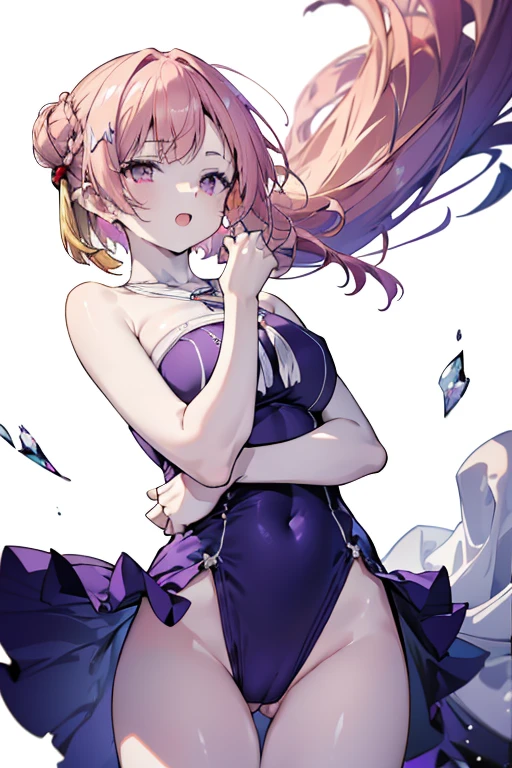 1 girl in, purple color hair、Purplish pink eyes that dreamers desire, (Blonde hair) , small stature, Colossal tits, Lori, (masutepiece:1.2, Best Quality), (finely detailed beautiful eye: 1.2), (beautifull detailed face), (perky chest:1.1), (pointed chest:1.0), (cakes magazine cover:1.3),(Best Illumination, extremely delicate and beautiful), sexy pose,make a cocktail , in a bar counter, ((Cinematic Light)), Dramatic light, (Pale white background:1.5), Short bob hair(1:3)、Ultra Contrast、Braid a little around the ears, White long dress、only has 5 fingers、Her pussy is visible through the white thong、Wet pants、You can see inside your underwear、full of sweat、mocking look、diaper、nffsw,Arms crossed、grab the arm、Shoot from below,Best Quality、Large breasts、muscular pussy、Pubic hair,high-level image quality、hightquality、8K,perfect hand、5 fingers、finger pin、Perfect Finger、T back、Naked、noise cut、bullet hand、Her hair color should have been a brighter purple.The skirt part is also carefully expressed..、Purple skirt、the skirt is floating in the wind、Dark purple panties、Pubic hair majority,(with sparkling eyes and a contagious smile),open mouth,from below:1.2, highest quality, high resolution,Real World, Natural light,perfect Natural light, Looking at Viewer,