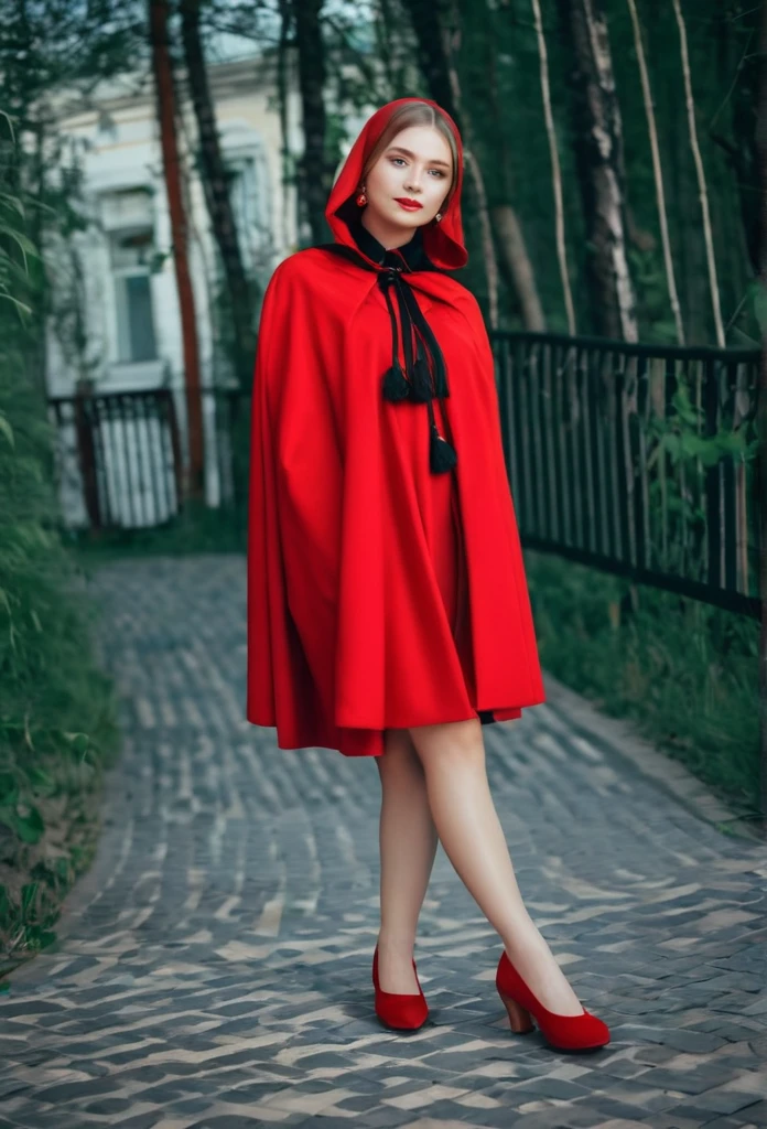 Голая,close-up of a woman in a red cape and red shoes, album cover by Elena Guro, Tumblr, tachism, Russian clothes, Russian costume, 8K)), high quality suit, cosplay, Ceremonial dress, traditional russia, low quality video, Ruan is a cute YouTuber, Russian style, better known as Amorant, Amorant