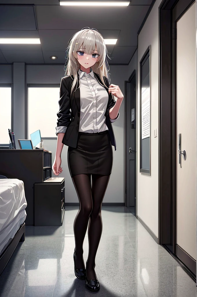 Masterpiece, 1girl, solo, ak-74m, standing, indoor, white shirt, indoor, miniskirt, pencil skirt, inside office, mature women, high resolution, jacket suit, full body shot's