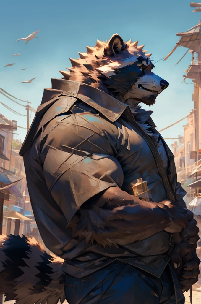 Bara, Solo, by Taran Fiddler, male, mature age, furry male (raccoon), canine, side profile