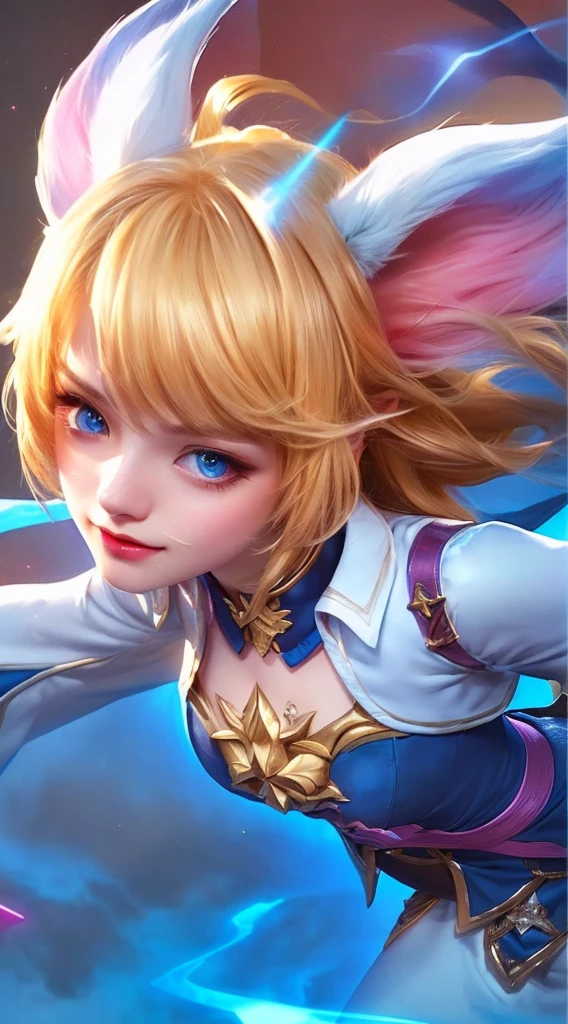 a close up of a young girl with blonde hair and white cat ears, beautiful detailed eyes, beautiful detailed lips, smile, extremely detailed eyes and face, long eyelashes, star guardians, portrait knights of zodiac girl, beautiful celestial mage, digital art, detailed fantasy portrait, cinematic lighting, ethereal, vibrant colors, intricate detail, dramatic atmospheric, masterpiece, ultra-detailed, photorealistic, cinematic, octane render, dramatic lighting, vibrant colors, fantasy, magical