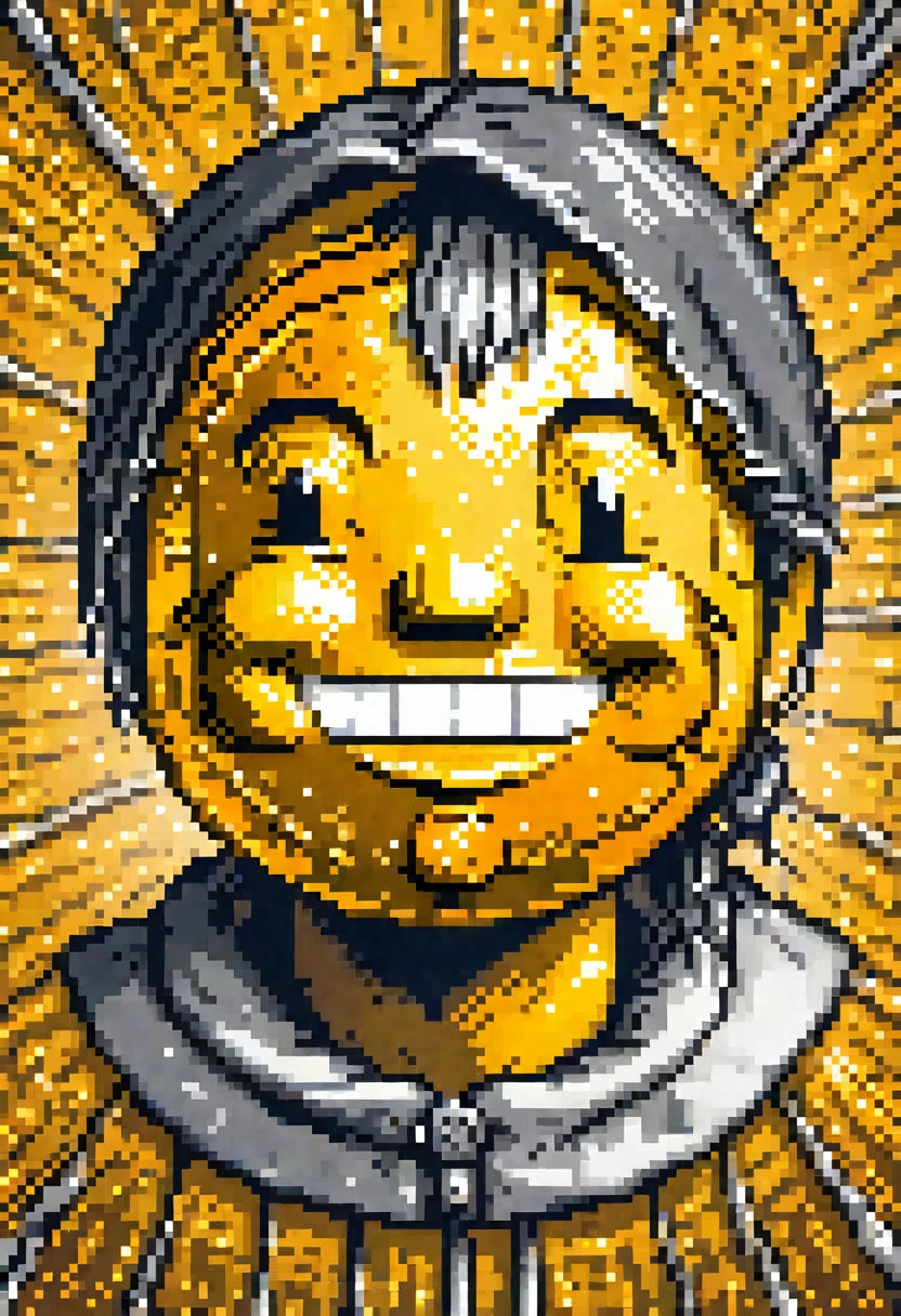 A smiley round face with a big Bitcoin logo.