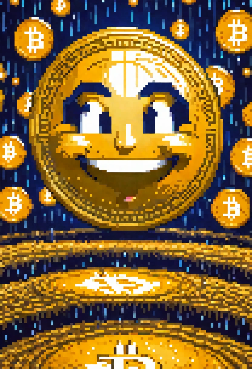 A smiley round face with a big Bitcoin logo.