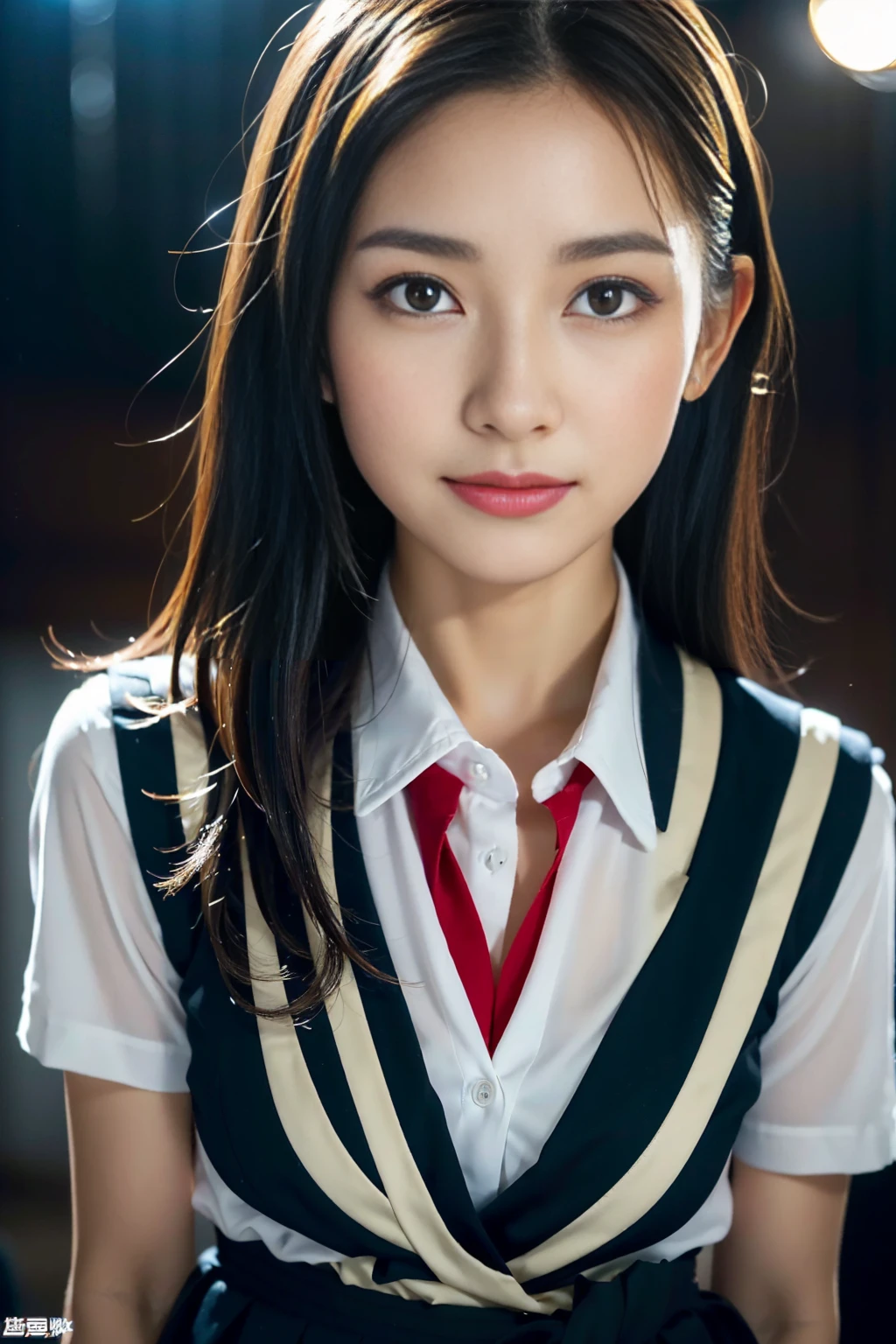 (((32k,high detal,high-detail、masterpiece,Attention to detail,full body Esbian,solo))),Raw photo & realistic atmosphere,beautiful dark blue eyes,Detailed mouth,Glossy lips,Detailed eyebrows,Eyes drawn in detail with soft white skin that shines in every detail、azure eyes,Very beautiful eyes,Detailed lips、Very beautiful face,Very well-formed face、Lifelike face,shiny beautiful lips, Realistic Young Gravure Idol, very beautiful school girl, , Young Sensual Gravure Idol, Young Gravure Idol, Beautiful and cute mature16 year old ,the whole body is wet,dripped out,with a flushed face,Incredibly beautiful, sexy and classy16-year-old girl,semi-long brown shiny hair,Hair is wet,Dripping water,dripping,(Looking at the camera:1.4),(darkness,Very dark,Use a flashlight to illuminate a subject in a pitch-black classroom with no light:1.7),(A sexy,Healthy toned body,High Detail Hi-Vision Hi-Vision Japan HDTVblackHDTVhi-VisionBlack Hi-VisionBlack Hi-Definition Hi-VisionBlack Hi-Definition Hi-Definition Uniform,medium shapely breasts,,Mature body, I'm anxious and about to cry,Moist eyes,cold smile,glareing,The glaring face is also beautiful,High-resolution arm,,high-definition fingers,:1.5),(The chest of the uniform is open,Sitting upright in black and red classy high school girl uniform wearing black pantyhose and sexy legs and lifting skirt in shame:1.7)