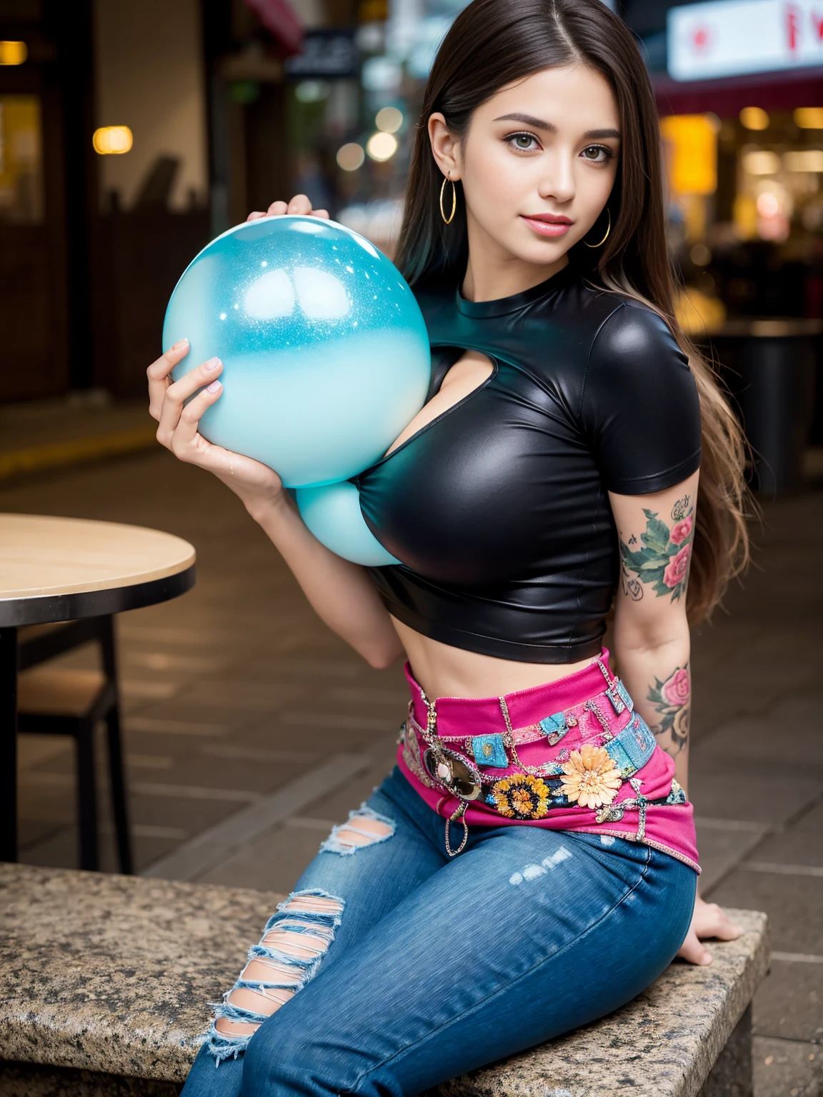 Mountain travel, natural beauty, drinks, very Huge , heavy thighs, sitting, full body, heavy woman, age 32, weight 80, neon glittering shining clothes, Shining clothes, neon glow, multicolour, red, black, Glittering red, heavy voluptous lady, big , heavy hip, Masterpiece, 32K UHD, award-winning photos, extremely detailed, amazing, fine detail, ridiculous, the most beautiful and Brazilian woman, highly detailed, smiling woman, long brown hair in a ponytail, glowing blue eyes, wearing highly detailed graphic tshirt torn skinny jeans and purse, extremely detailed eyes and face, glare eyes, super huge enormously , showing, tons of tattoos and piercings, at a shopping mall, highly detailed background, photography 4 Kodak Portra 400 camera F1. 6 colorful lenses, ultra-realistic textures, dramatic lighting IrrealEngine ArtStation Cinestill 800 tungsten light on trends, perfect masterpiece, best quality, best resolution Best quality, masterpiece, ultra high res, (photorealistic:1.4), raw photo, 1girl, wet top, waterfall,