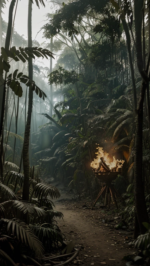 Cinematographic scene in the jungle oh fire