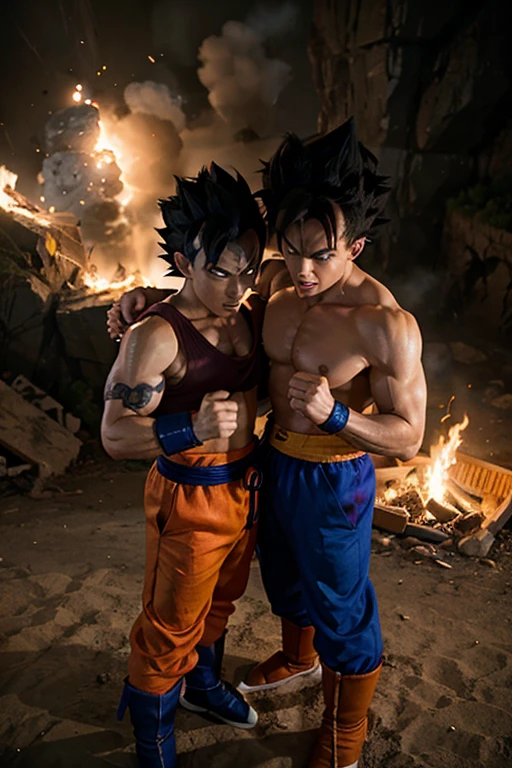 From Dragon Ball Z, Goku and Vegeta are fighting.