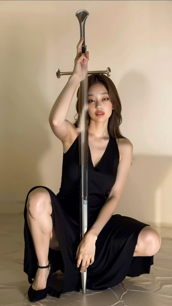 Best quality, masterpiece, ultra high res, (photorealistic:1.4), raw photo,1girl, solo, realistic, lips, looking at viewer, teeth, long hair, parted lips, nose, upper body, brown hair, simple background, brown eyes, black dress,