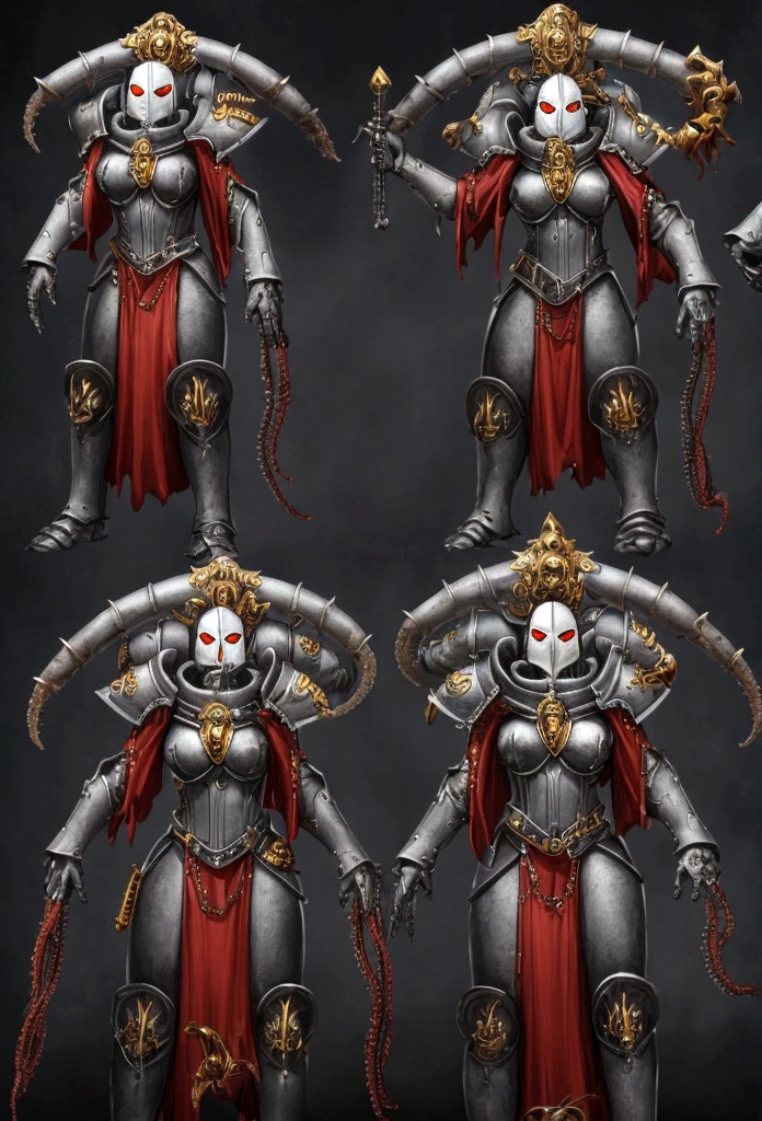 Gorgeous adepta sororitas from the movie Tron glowing skull armor spikes teeth monster dirty tentacles pus pimples crack truenurgle
