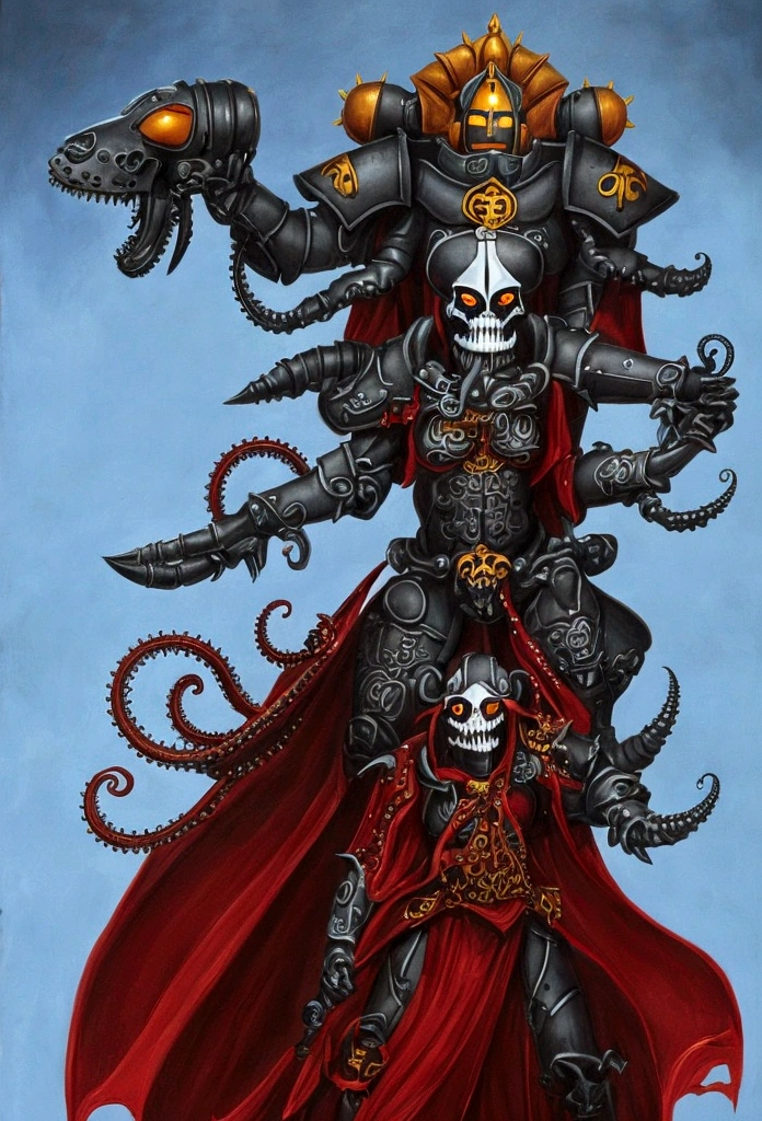 Gorgeous adepta sororitas from the movie Tron glowing skull armor spikes teeth monster dirty tentacles pus pimples crack truenurgle
