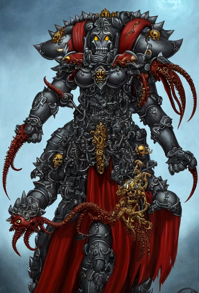 Gorgeous adepta sororitas from the movie Tron glowing skull armor spikes teeth monster dirty tentacles pus pimples crack truenurgle
