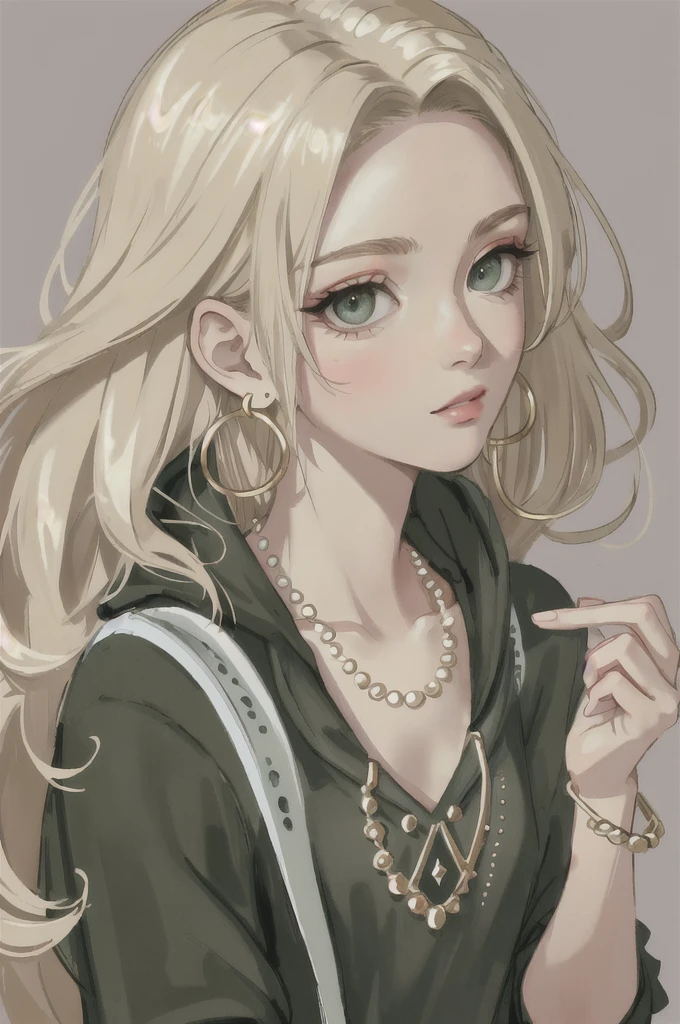 masterpiece:1.6, best quality:1.4, real picture:1.2, intricate details:1.2, a closeup portrait of 1lady, solo, (bags under eyes:1.6),
Appearance: milf:1.25, slender:1.3, green eyes, small breasts, flat chest, sharp eyes,
Clothing: (tan pants, black hoodie),
Accessories: simple hoop earrings, shell necklace,
Hair: (long blonde hair), messy hair,
Makeup: natural, glowing skin,
(simple background, themed background:1.3), (extreme close-up:1.2),