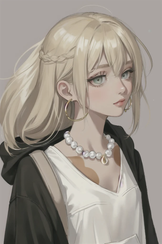 masterpiece:1.6, best quality:1.4, real picture:1.2, intricate details:1.2, a closeup portrait of 1lady, solo, (bags under eyes:1.6),
Appearance: milf:1.25, slender:1.3, green eyes, small breasts, flat chest, sharp eyes,
Clothing: (tan pants, black hoodie),
Accessories: simple hoop earrings, shell necklace,
Hair: (long blonde hair), messy hair,
Makeup: natural, glowing skin,
(simple background, themed background:1.3), (extreme close-up:1.2),