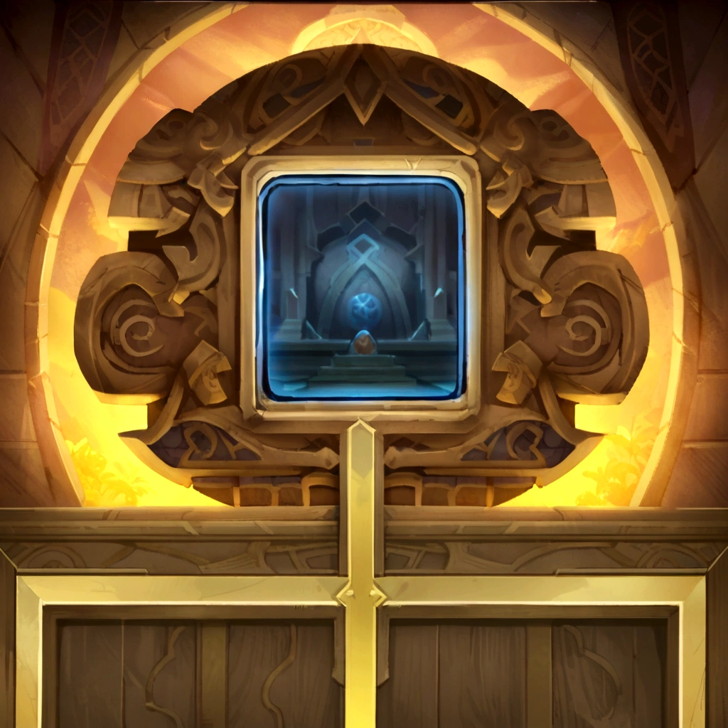 a close up of a cross in front of a door with a window, temple background, arena background, a portal to the lost flame realm, magical portal opened, light kingdom backdrop, temple of the sun, hearthstone concept art, blizzard hearthstone concept art, mysterious temple setting, ornate borders + concept art, mythical shrine, ancient symbol behind it, from hearthstone,Chinese style