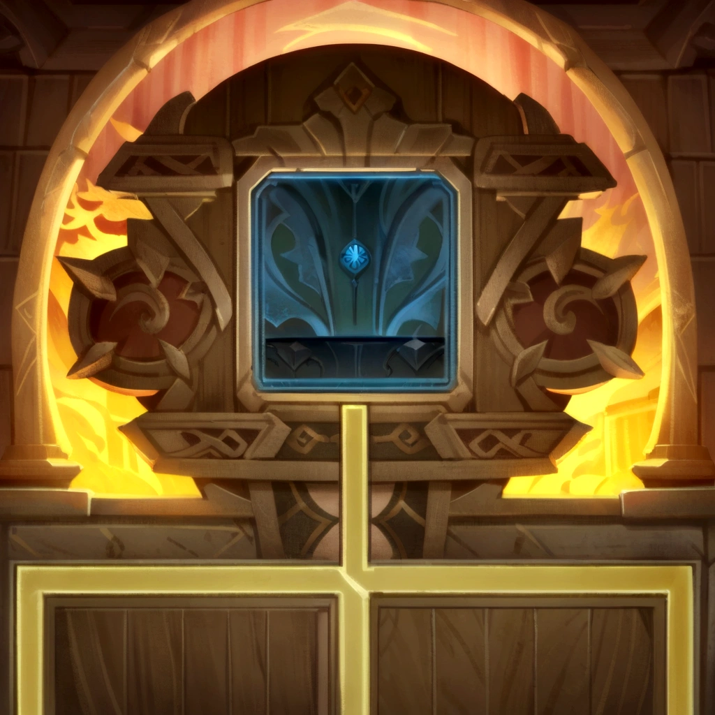 a close up of a cross in front of a door with a window, temple background, arena background, a portal to the lost flame realm, magical portal opened, light kingdom backdrop, temple of the sun, hearthstone concept art, blizzard hearthstone concept art, mysterious temple setting, ornate borders + concept art, mythical shrine, ancient symbol behind it, from hearthstone,Chinese style