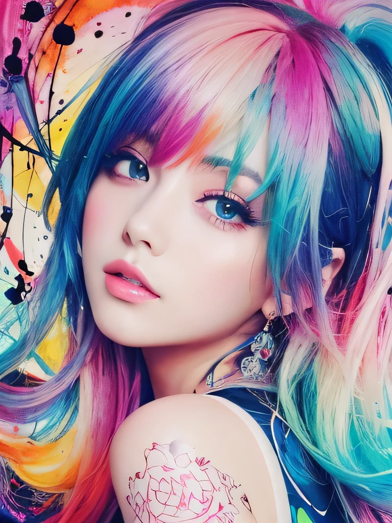 Nice style、(((Stylish fashion))), 8K quality、Intense watercolor, Detailed watercolor art, Watercolor splash, surreal, Avant-garde pop art, Beautiful and expressive paintings, Beautiful artwork illustration, Very colorful tones, wonderful, Cool Beauty, Highest quality、Official Art, vector art, stylish design, (((The most beautiful girl))), (((Highest quality))), High resolution, ((detailed)), (((Doodle Art)), ((masterpiece)), ((Super detailed)), (((stylish))),