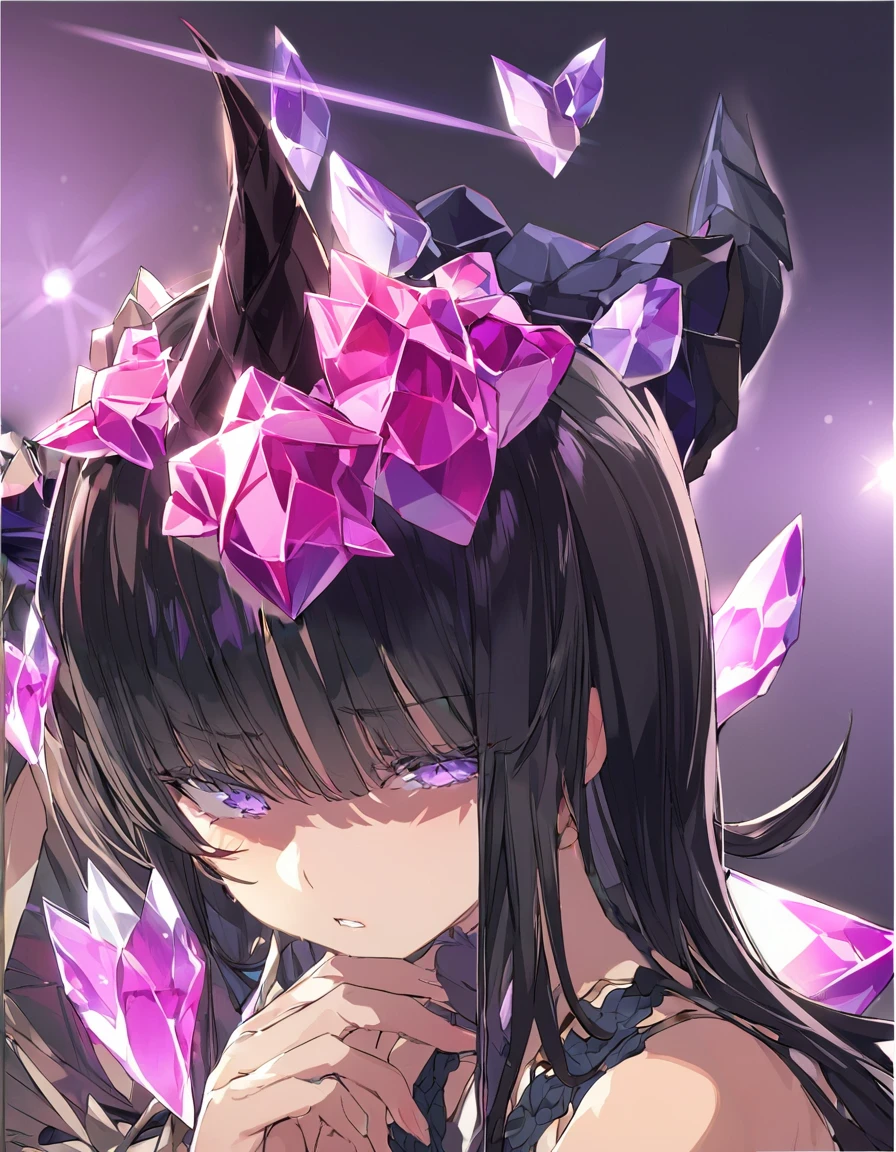 女の子1人 Place your hand on your cheek Perfect Fingers Insanely embarrassing Crystal Horn Shining Crystal Black Hair
