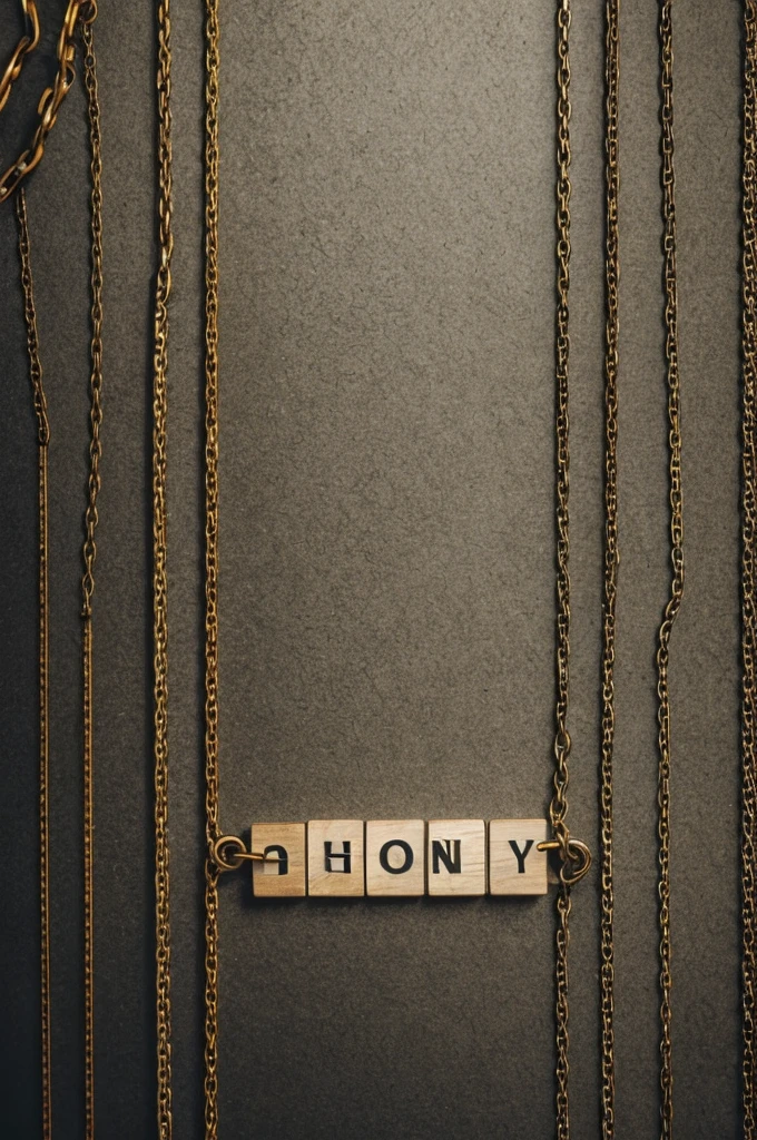 A design of the word Money with chains around it 
