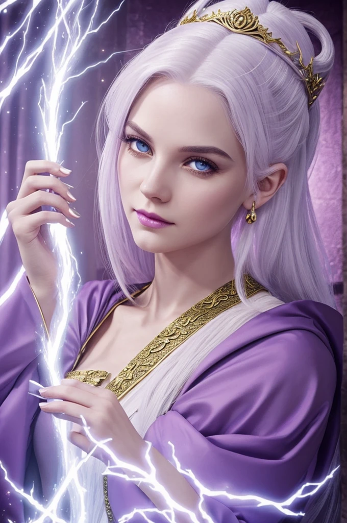 Create a house of the dragon character, A pale white hair, eyes as bright a lilac, face that is made with a midas touch, let her have the aura as a formidable princess  