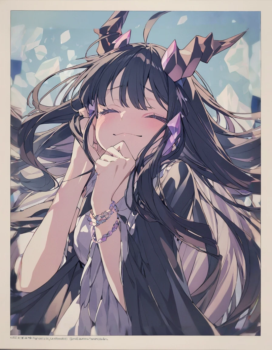 Place your hand on your cheek Perfect Fingers Insanely embarrassing Crystal Horn Shining Crystal Black Hair