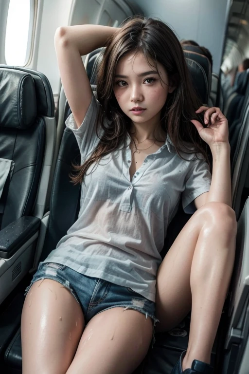 Hot girl on plane very wet beach